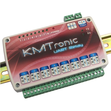 UART 8 Channel Relay Controller with clips for DIN mount rail, 12VDC